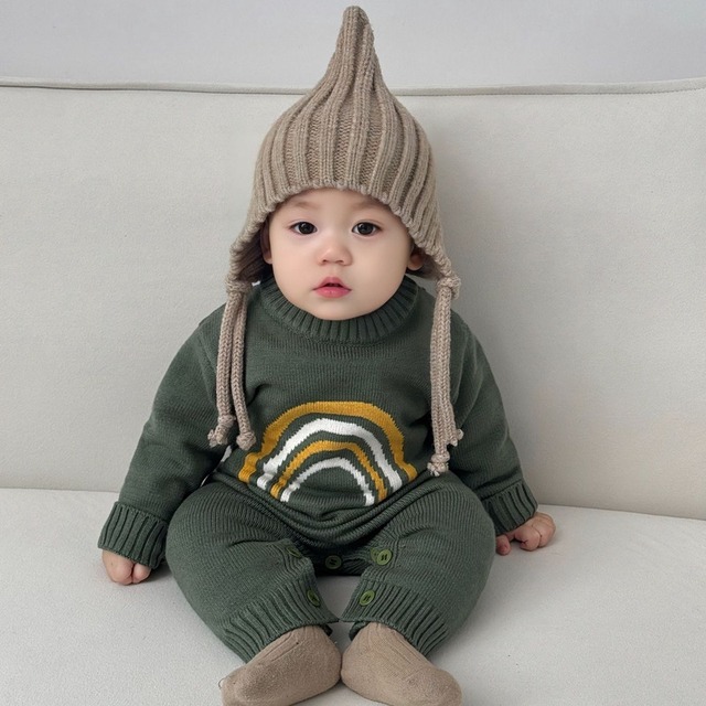 【BABY】韓国風　レインボー虹柄オールインワン