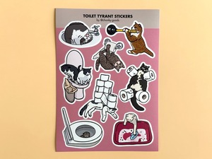 トイレで暴れる猫のステッカーシート　Toilet tyrant stickers【Chonky Goods by PHS】[CG-05]