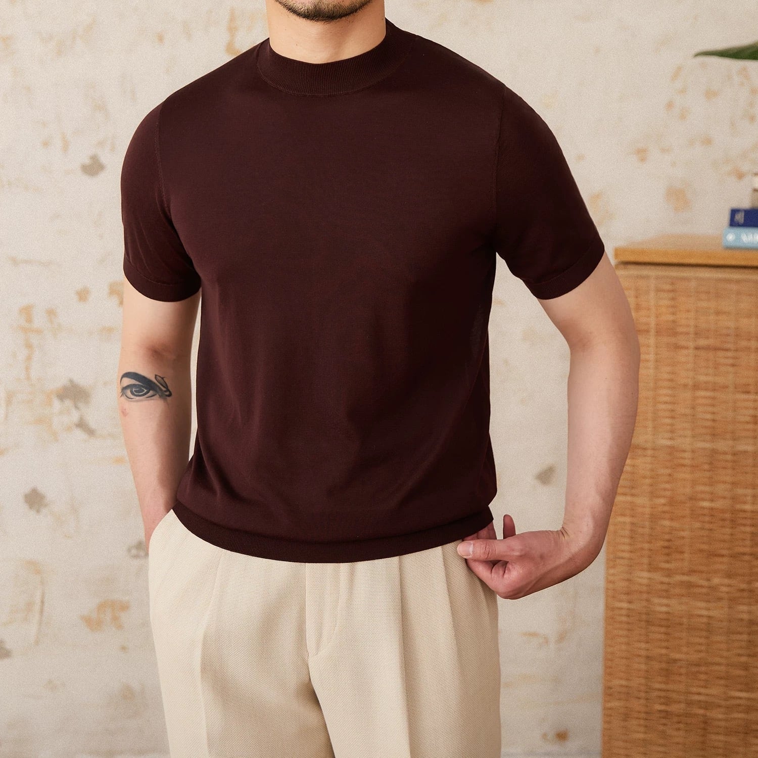 モックネックニットTシャツ | Wide Range