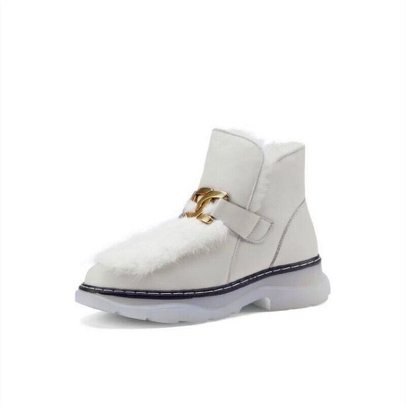 【新作】【送料無料】 冬の女性のハイヒールのブーツ、毛皮の厚底のショートブーツ、金属製の装飾的なファッションの丸いつま先のハイヒールのブーツ 靴 シューズ ウィンター 冬物 10b361544951306