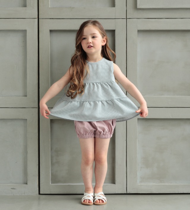 ギンガムチェックティアードブラウス<Blue>