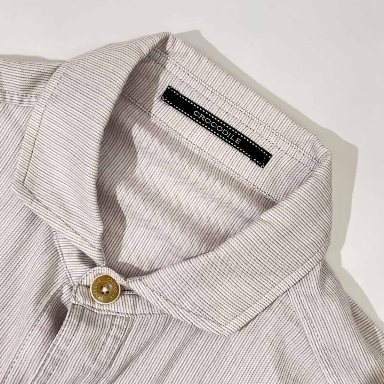 リネン混 Crocodile クロコダイル コットン シャツ ジャケット L/ライトグレー メンズ ビンテージ