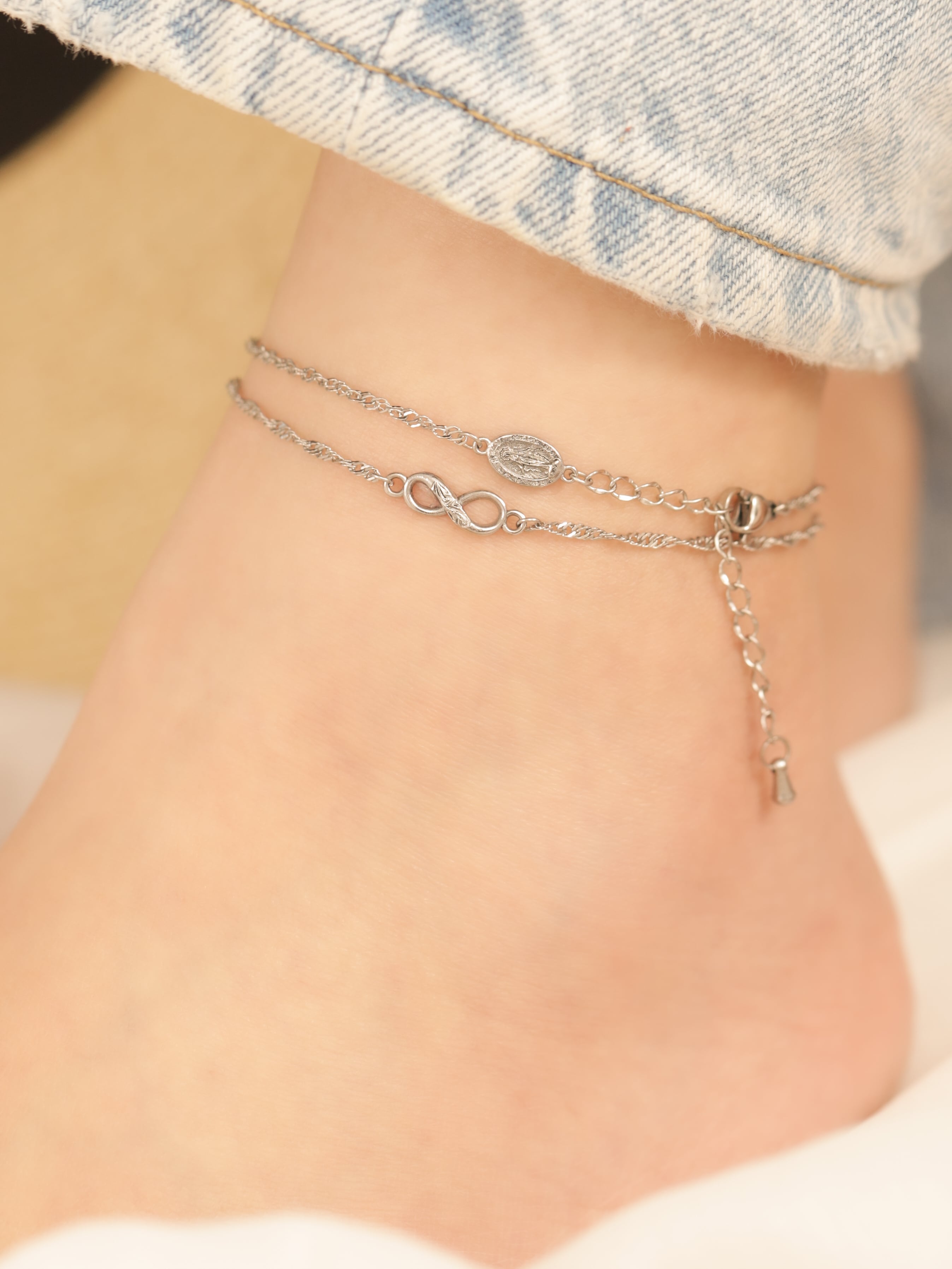 screw 】 316L medai & cross anklet #a25 | rani