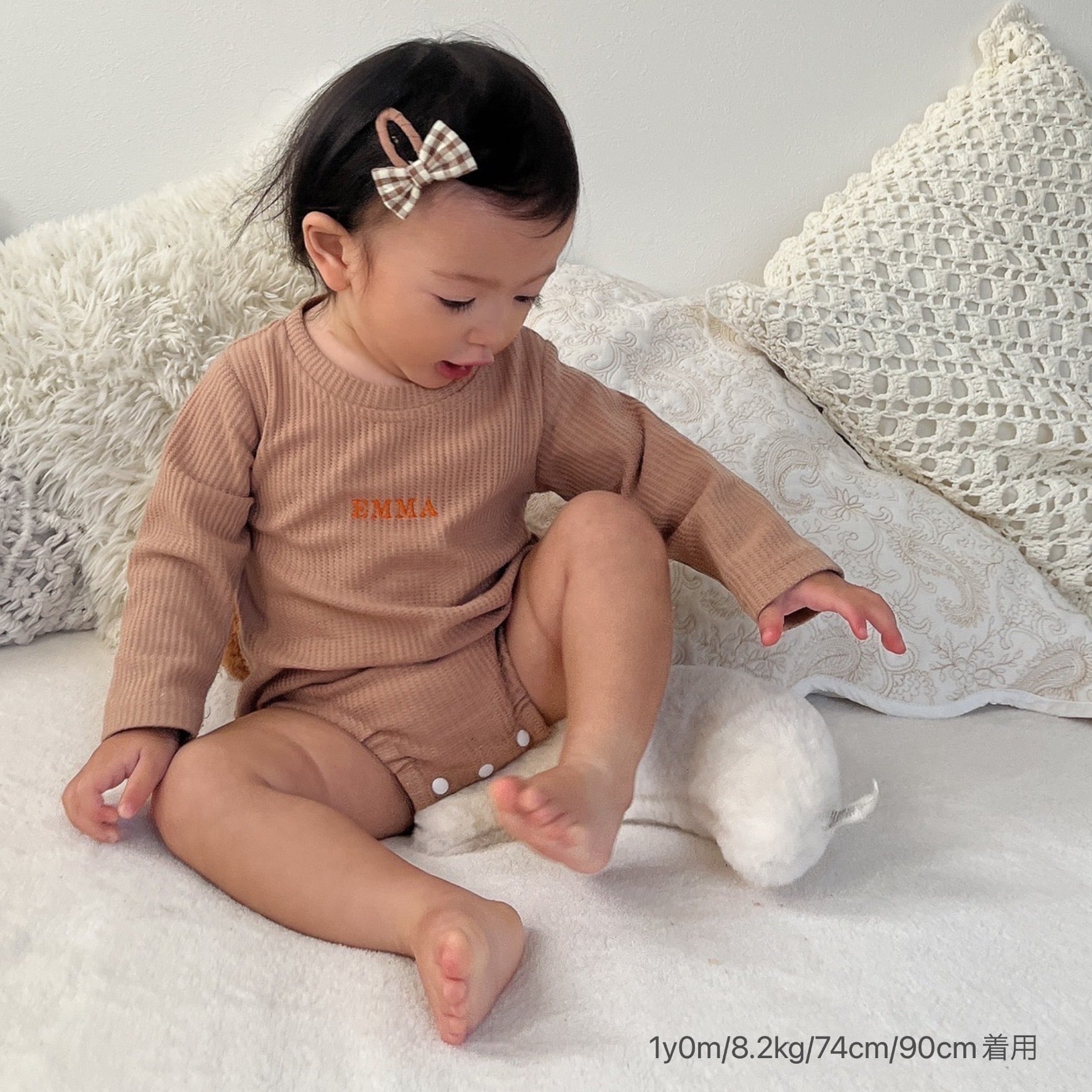 即納】刺繍名入れ長袖ワッフルロンパース | TAMSmuu