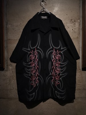 【Caka】Tribal Print × Embroidery Design Loose Open Color S/S Shirt