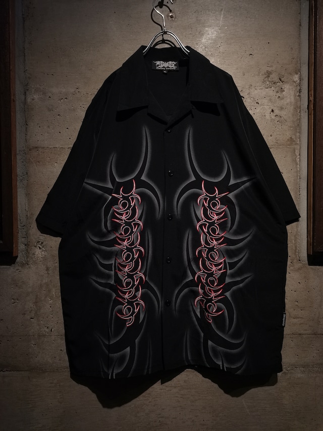 【Caka】Tribal Print × Embroidery Design Loose Open Color S/S Shirt