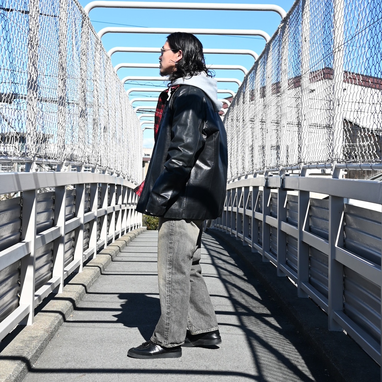 VINTAGE SingleLeatherJacket Leh / Hoodie Layered Shirts