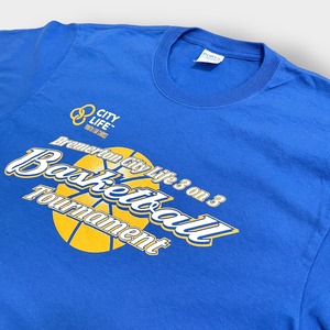 【PORT&COMPANY】3on3 バスケットボール Tシャツ ロゴ バックプリント ブルー basketball 半袖 夏物 US古着