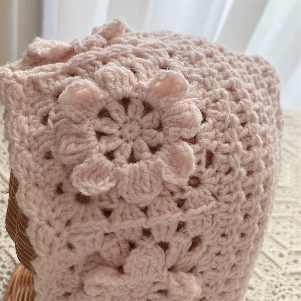 編み図のみ】お花モチーフ繋ぎのバラクラバ | 手編み雑貨の編み図