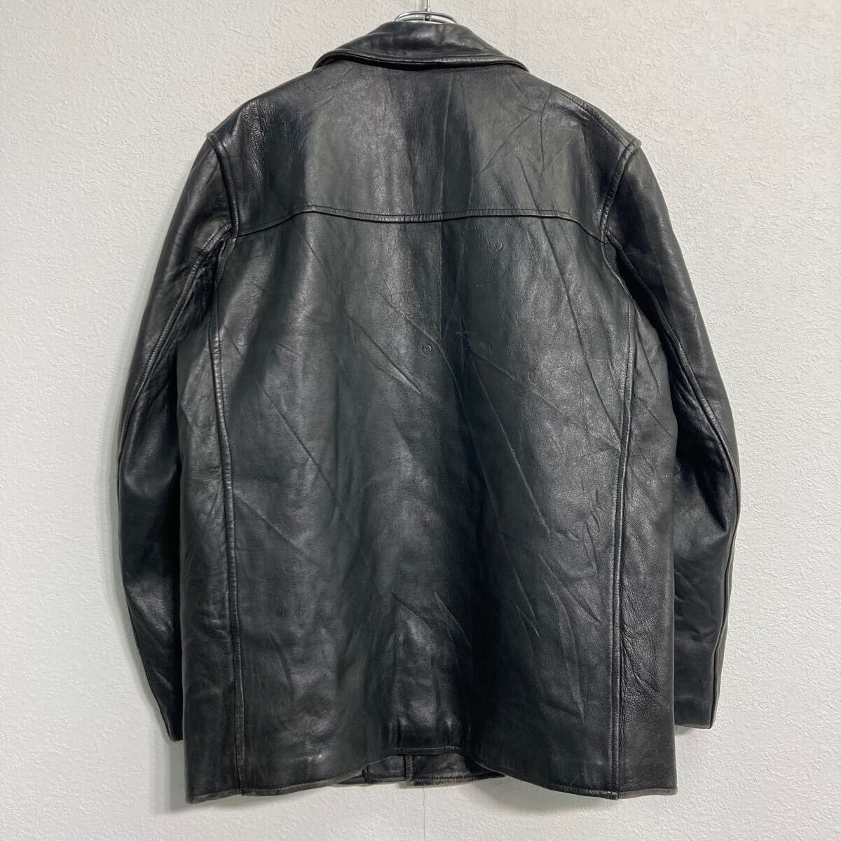 MIC CUIR フレンチ レザーコート L~ ブラック 裏地チェック ユーロ