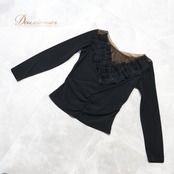 社交ダンス 衣装 トップス ブラウス ブラック系 チャコットロイヤルダンス Chacott ROYAL DANCE 日本製 黒 フリル 上品 練習 レッスン 伸縮 ストレッチ 長袖 かわいい 華やか レース ダンス衣装 イベント ステージ パーティー