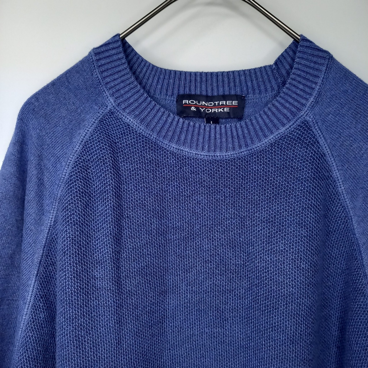 ROUNDTREE&YORKE　クルーネック　ラグランニット　コットン　セーター　アクリル　無地　ブルー　L