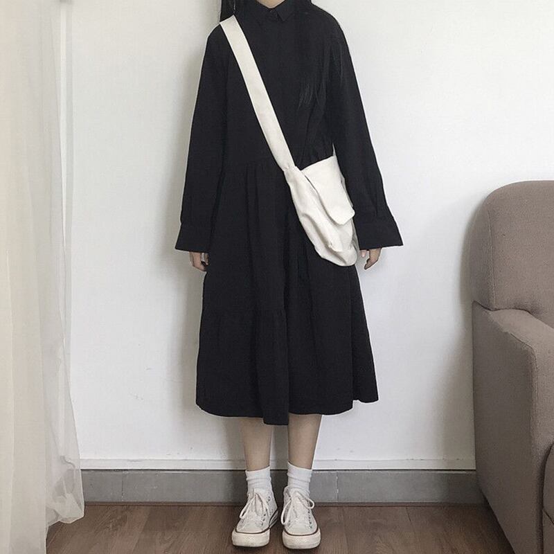 ブラックワールド倦怠感葬儀ドレス秋ミドル丈ダークブラック春秋2020新作レディーススカート秋冬 萌量不足18108959823