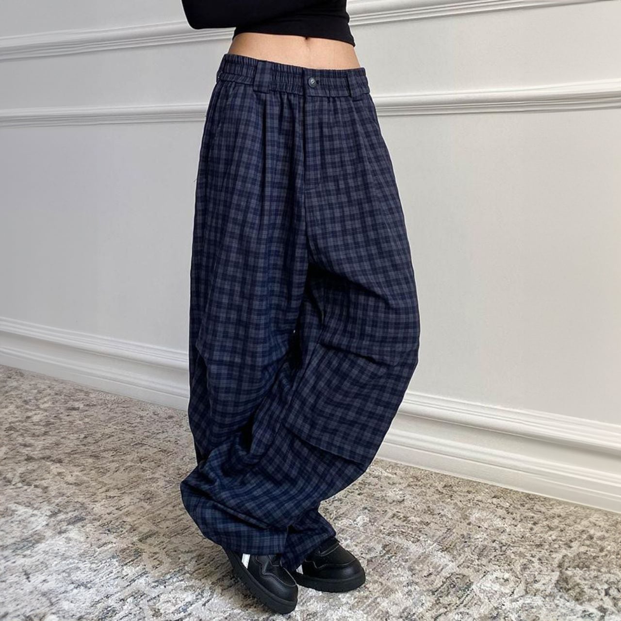 ウエストタックチェックワイドパンツ R00302