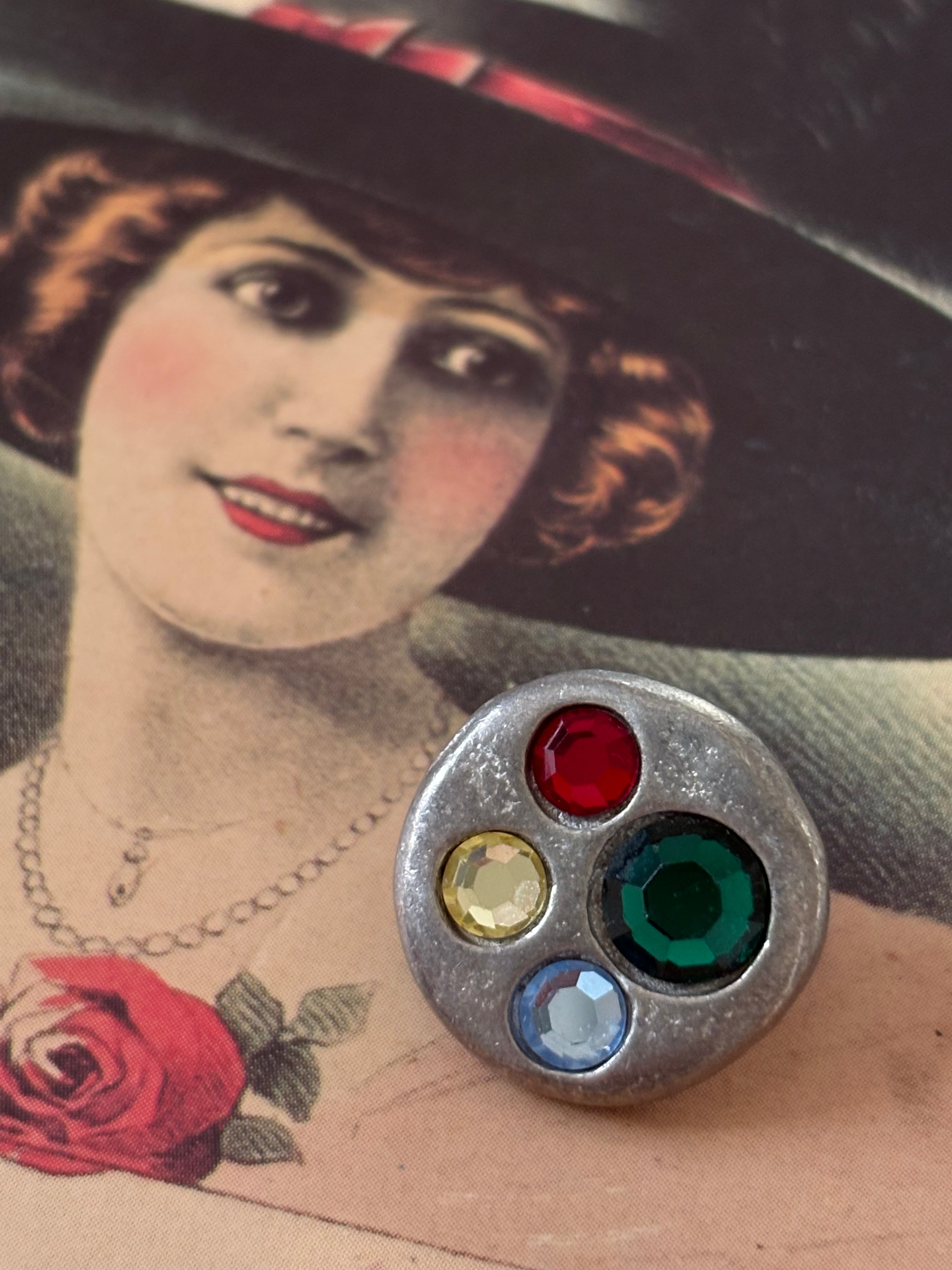 18mm Japanese Vintageボタン メタルボタン ビジュー シルバー アクセサリーパーツ デコレーション材