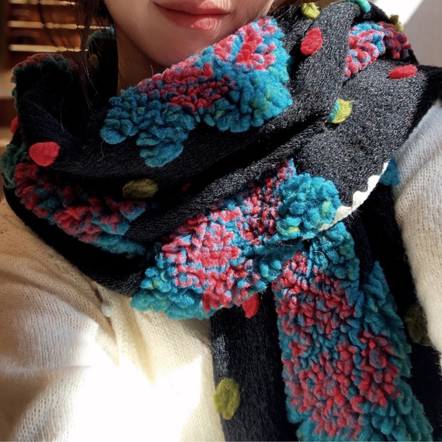 merry boa polka dot flower shawl muffler  e1736