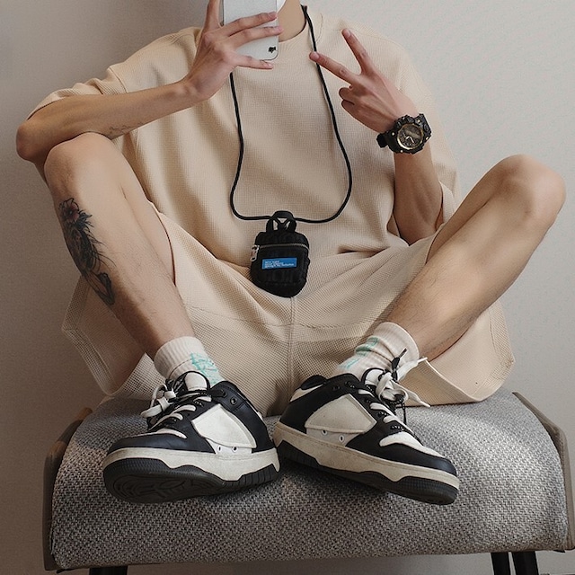 【韓国メンズファッション】半袖シャツ×ショートパンツ セットアップ カジュアル ストリート スポーティ ユニセックス BW2448