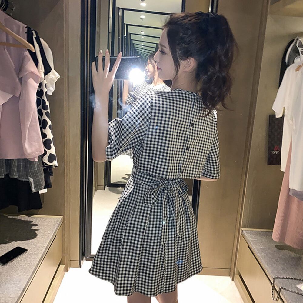 ギンガムチェック柄 背中見せ ミニ ワンピース レディース 夏 ギンガムチェック柄 背中見せ ミニ ワンピース レディース 夏