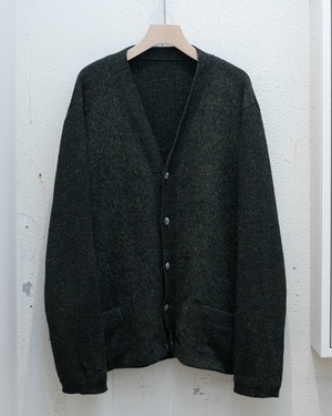 old front panel switching knit cardigan / brushed mohair-like wool panel / rib knit sleeves & back / From EUROPE