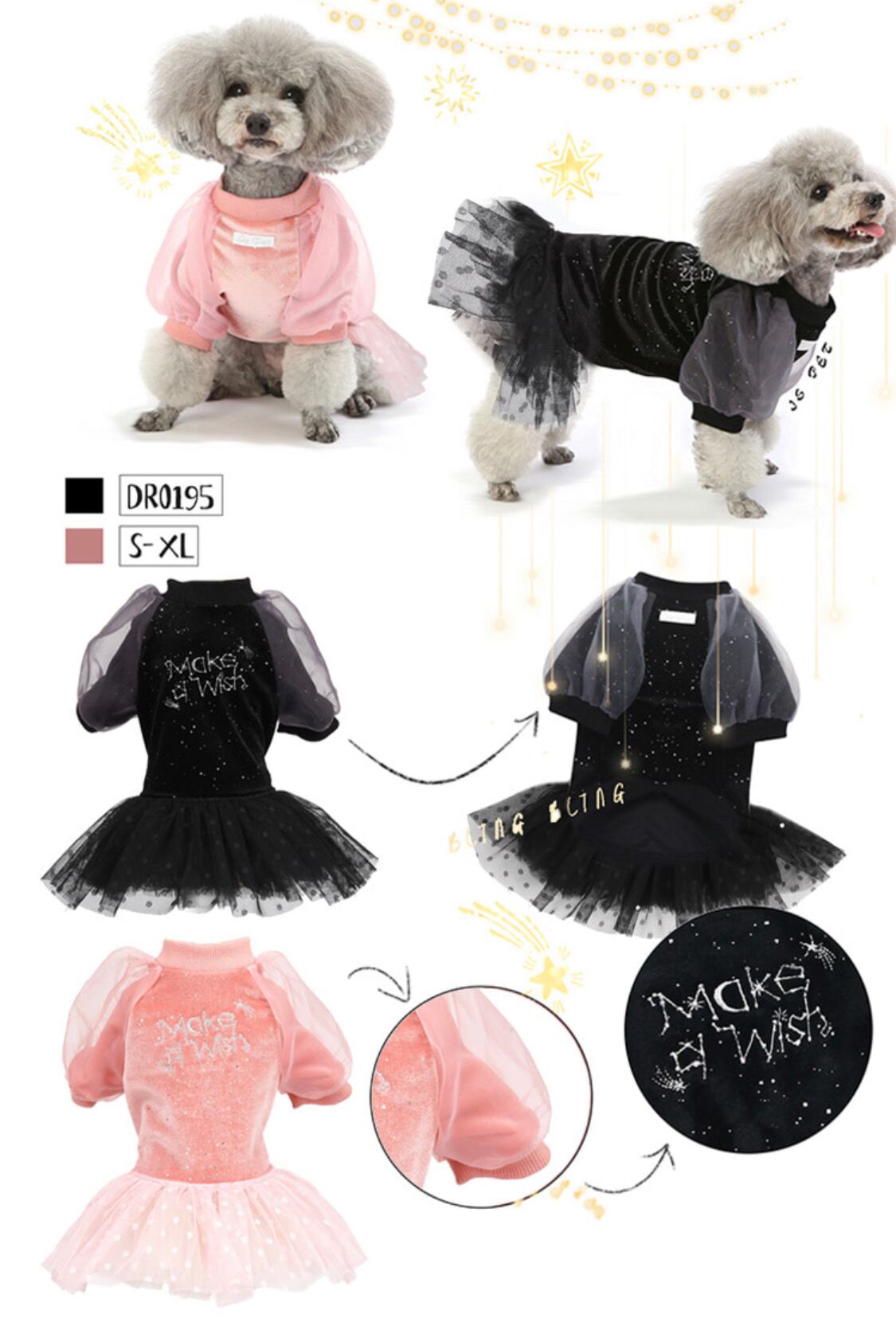 【SALE】ベロアボリューム袖OP S ~ XL 2color  /  犬服 ワンピース パーティー お出かけ 犬 服 ドレス おしゃれ ドッグウェア 可愛い onepiece29