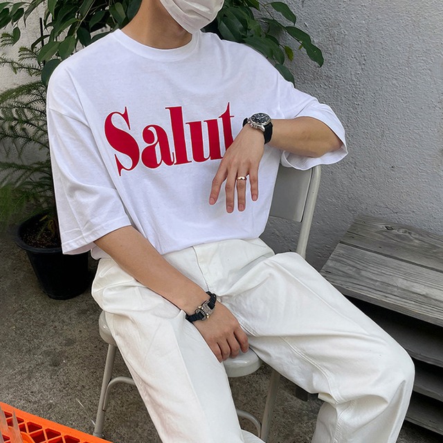 英字ロゴ 半袖 Tシャツ ホワイト 白T トップス  メンズファッション 韓国ファッション