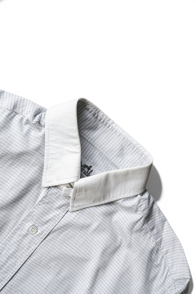 80's "HERMÈS" Cotton Check Pattern French Cuffs Tab Collar Shirt Made in FRANCE