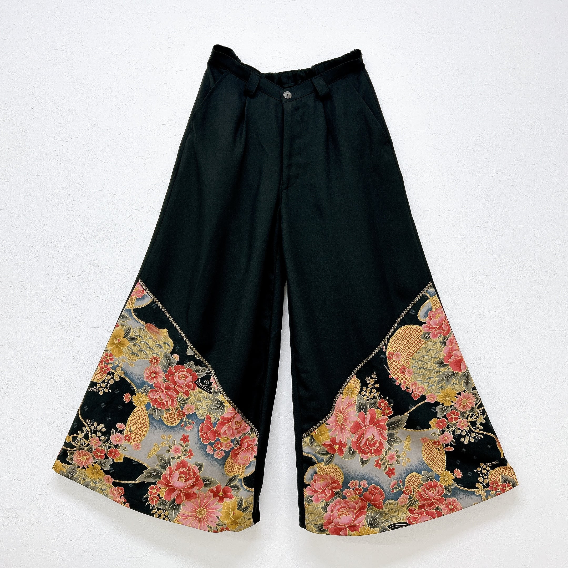 GLAMDY グラムディ　和風花柄パンツ 和柄　牡丹　蝶　サイズ3 和柄切り替えワイドパンツ《牡丹×雛菊×梅》 | despair