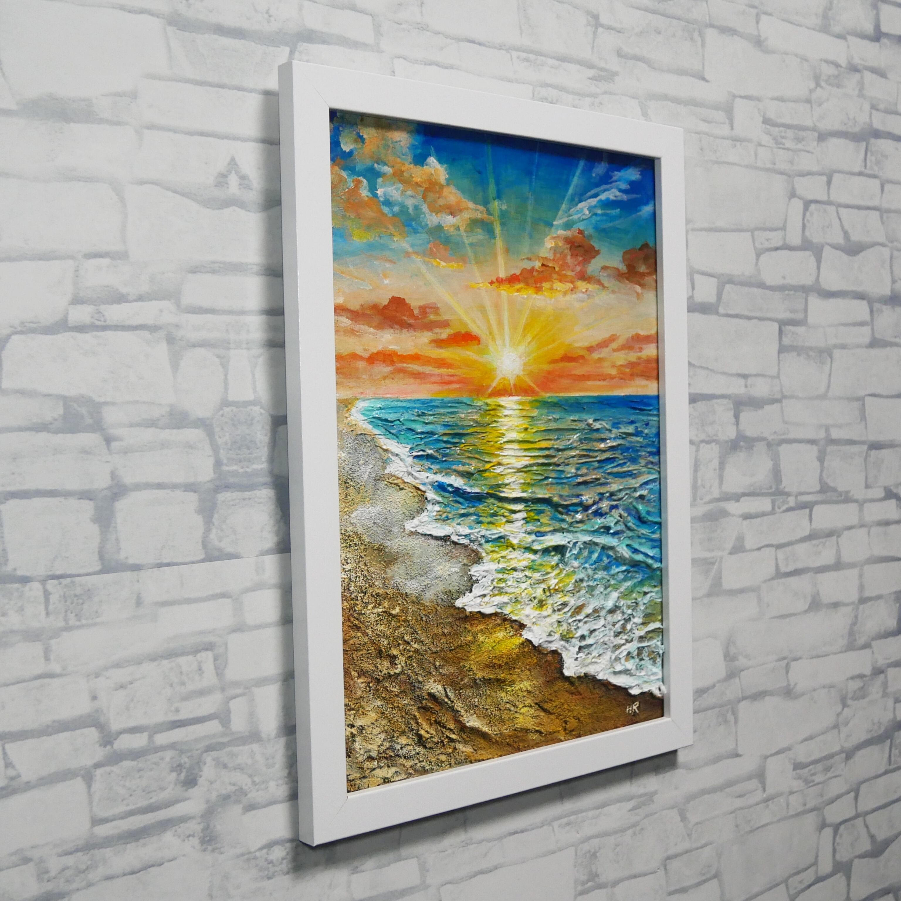 黄金比の朝景】油絵 原画 海の絵 朝日 風景画 夏のインテリア 新築祝い