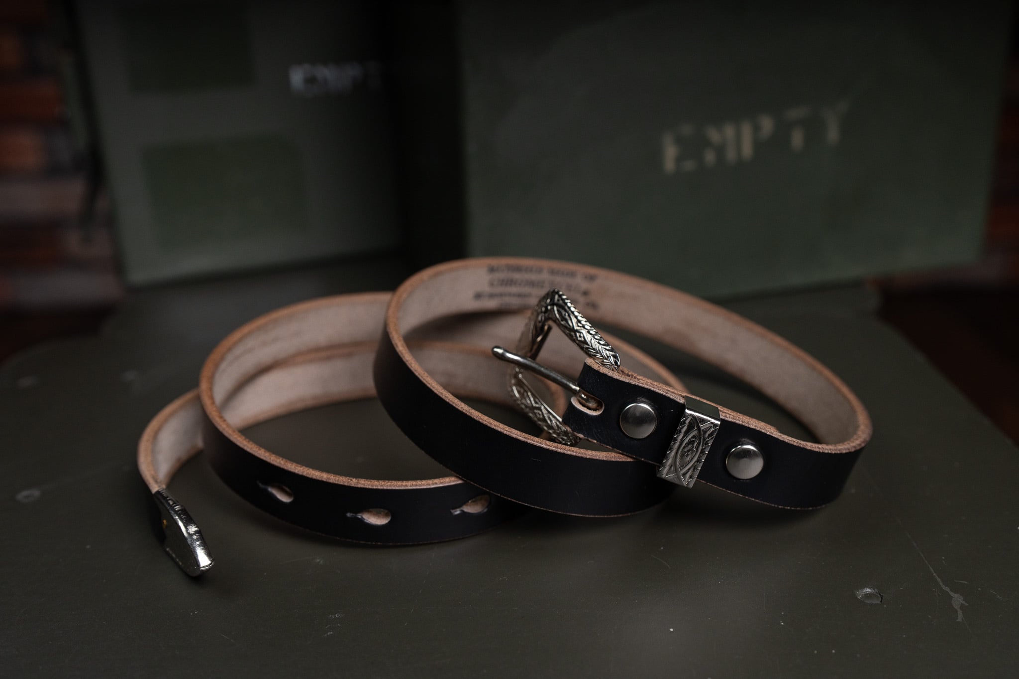 Button Works】N&J x BW Western Buckle Chromexcel Narrow Belt #3