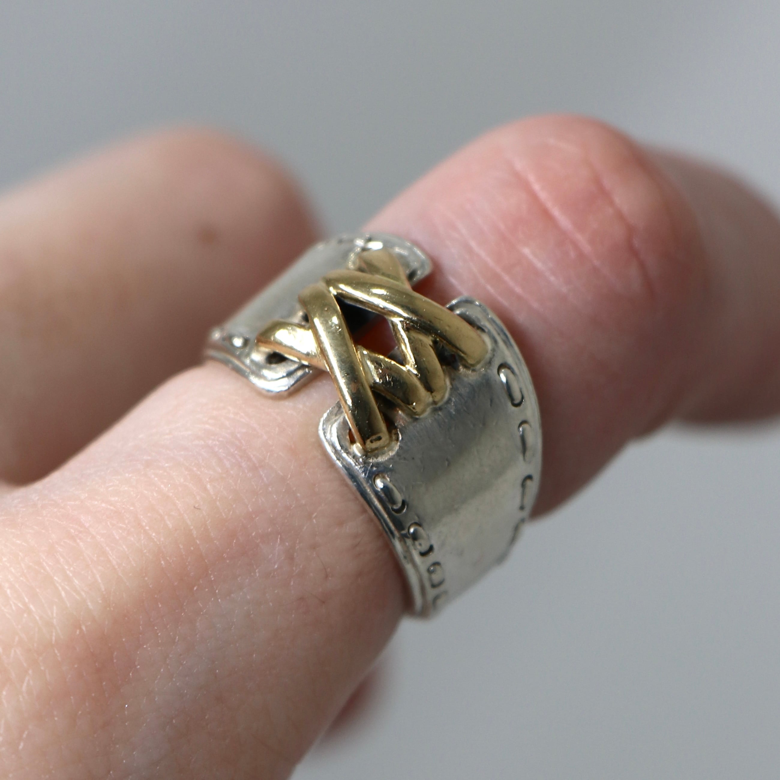 HERMES 約12号 メキシコ コルセット リング シルバー925 K18 エルメス  