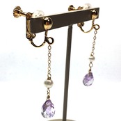 うっすらと柔らかいカラー アメシスト・パール チェーン　ピアス・イヤリング