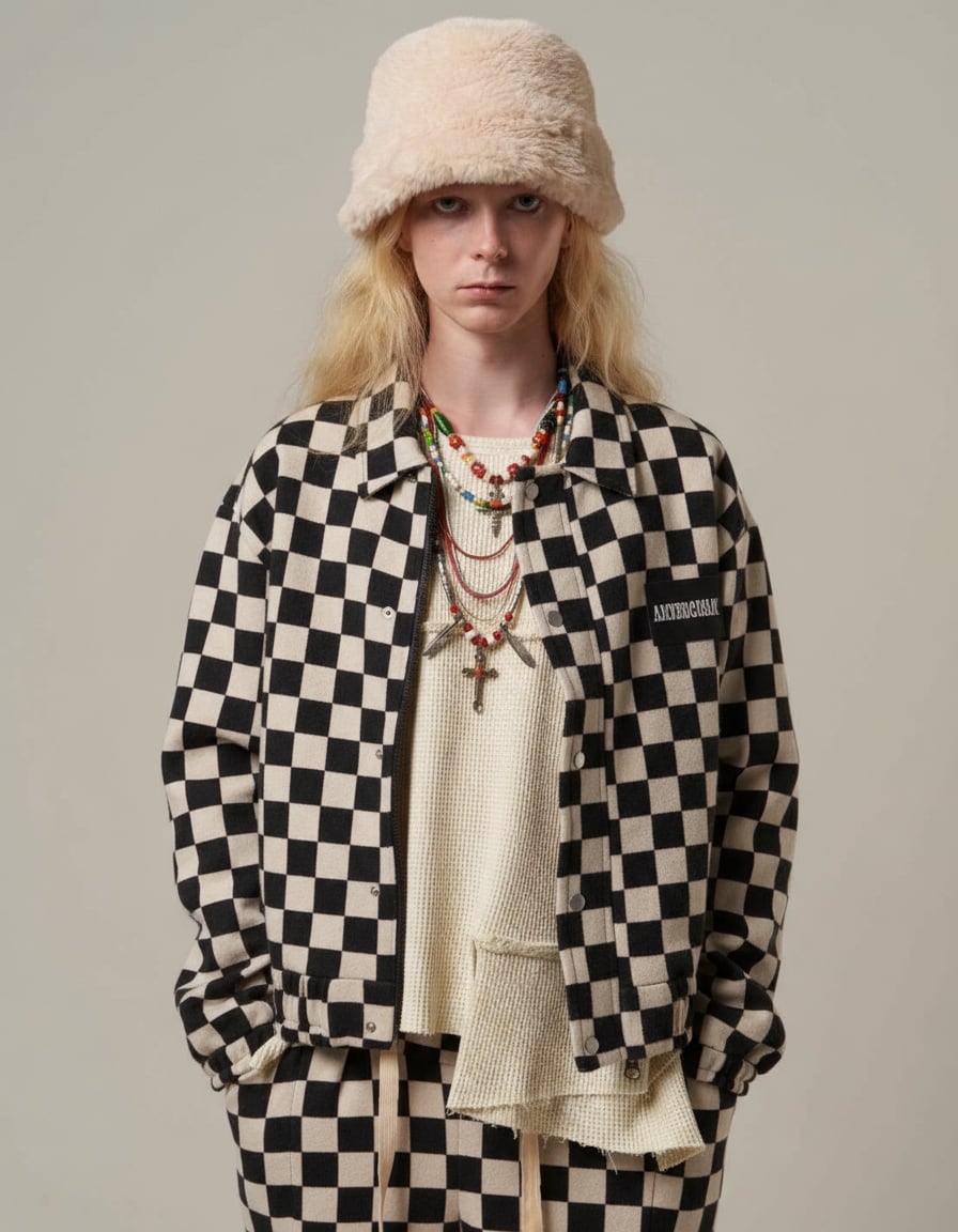 Jacquard Knit Blouson/Black Checker