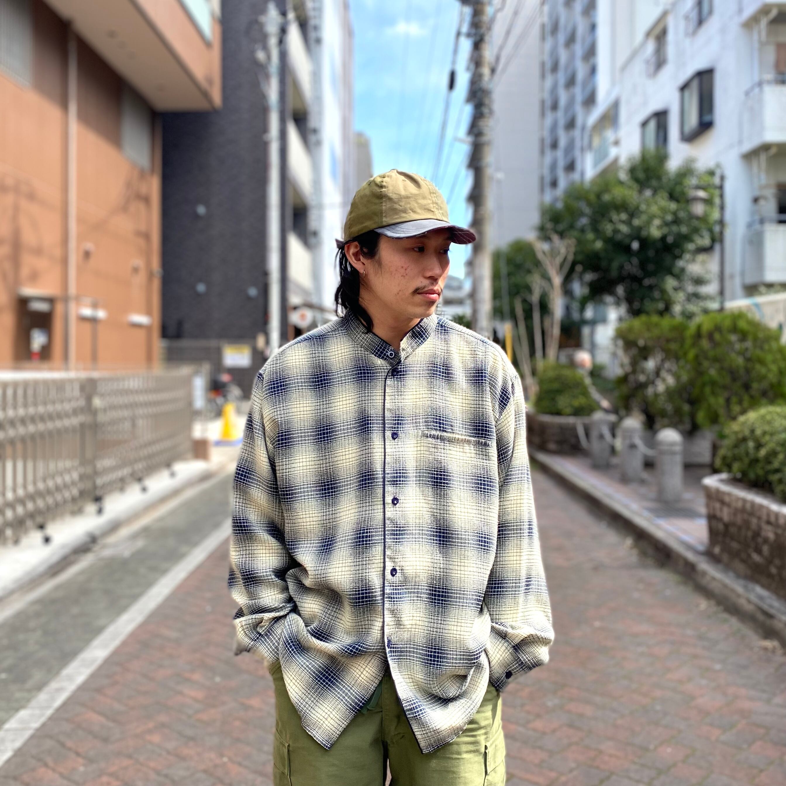 size:XXL【 PRONTI 】レーヨン×ポリエステル ノーカラーシャツ