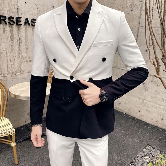 予約販売】メンズ スーツ ダブル レトロ ツートン バイカラー シック