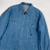 Papas パパス 裏チェック フルジップ シャンブレー デニム ジャケット ジャンパー 50 (L)/インディゴ メンズ