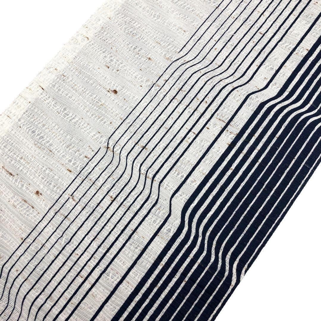 袋帯 ぜんまい紬 縦縞幾何学模様 乳白色 O-2580 | リユース着物  