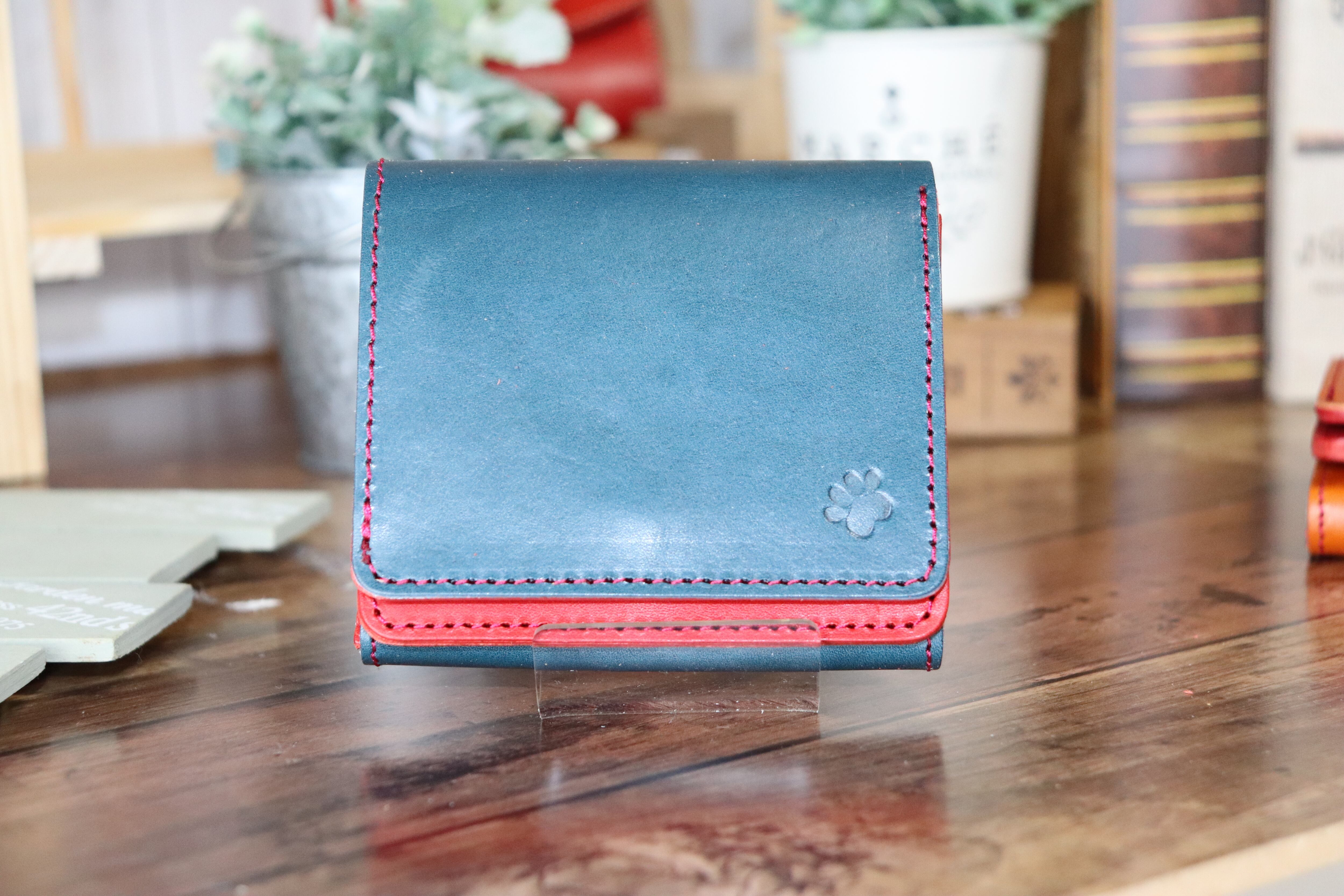 栃木レザーミニ財布/グリーンxキャメル | GRIT