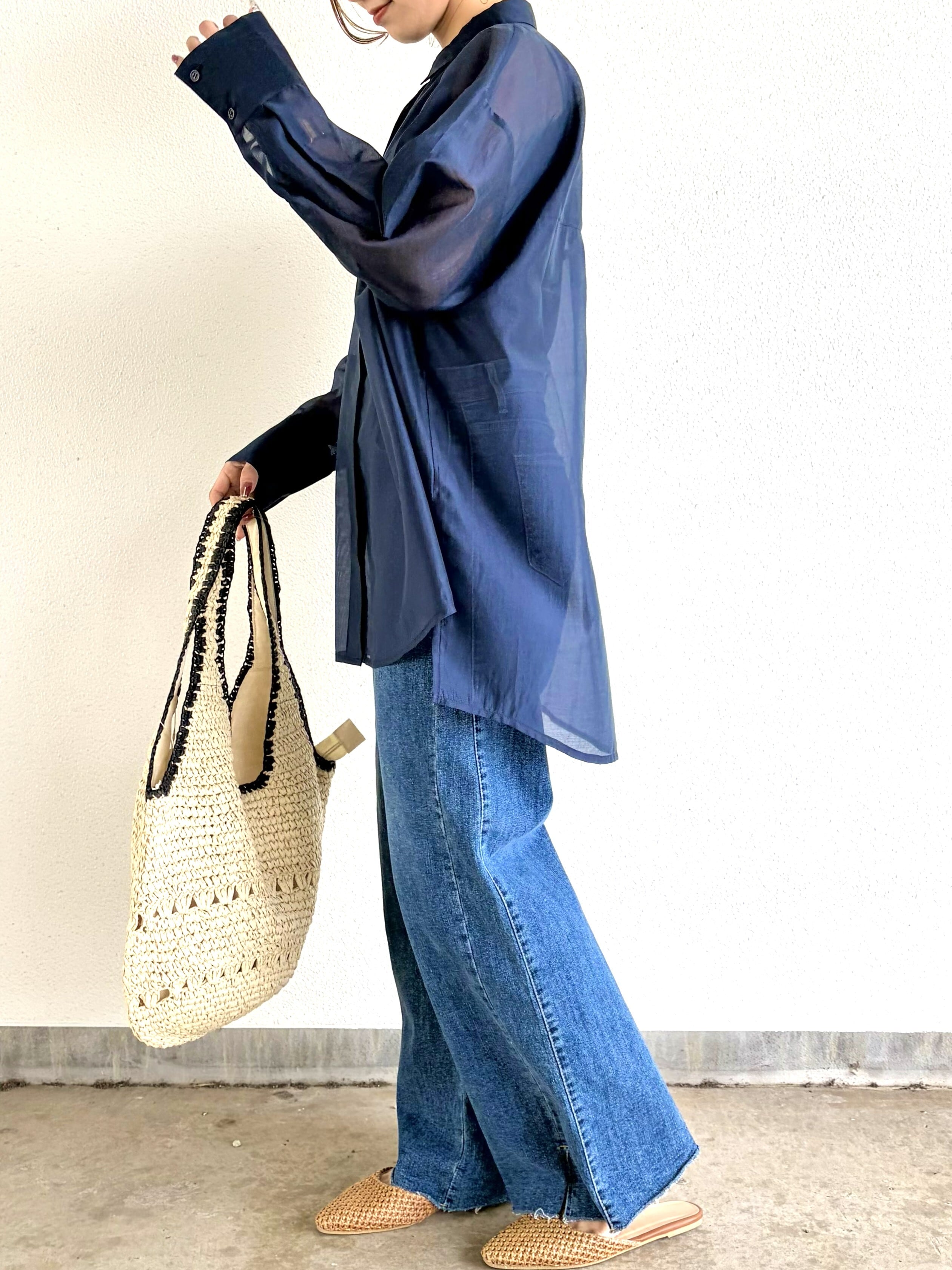 【NAVY】シアー グリッド ウーブン シャツ Garçon Classic Shirt In Baird McNutt Irish Linen For Women | J.Crew