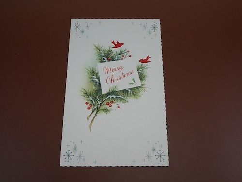クリスマスカード　ヒイラギと小鳥　未使用　アメリカンビンテージ