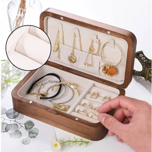 ジュエリーケース　オーガナイザー　アクセサリーケース　アクセサリー収納　小物入れ　アクセサリー入れ　コンパクト　ウォールナット　木製　丸い角　フック付き　フックなし　２種類