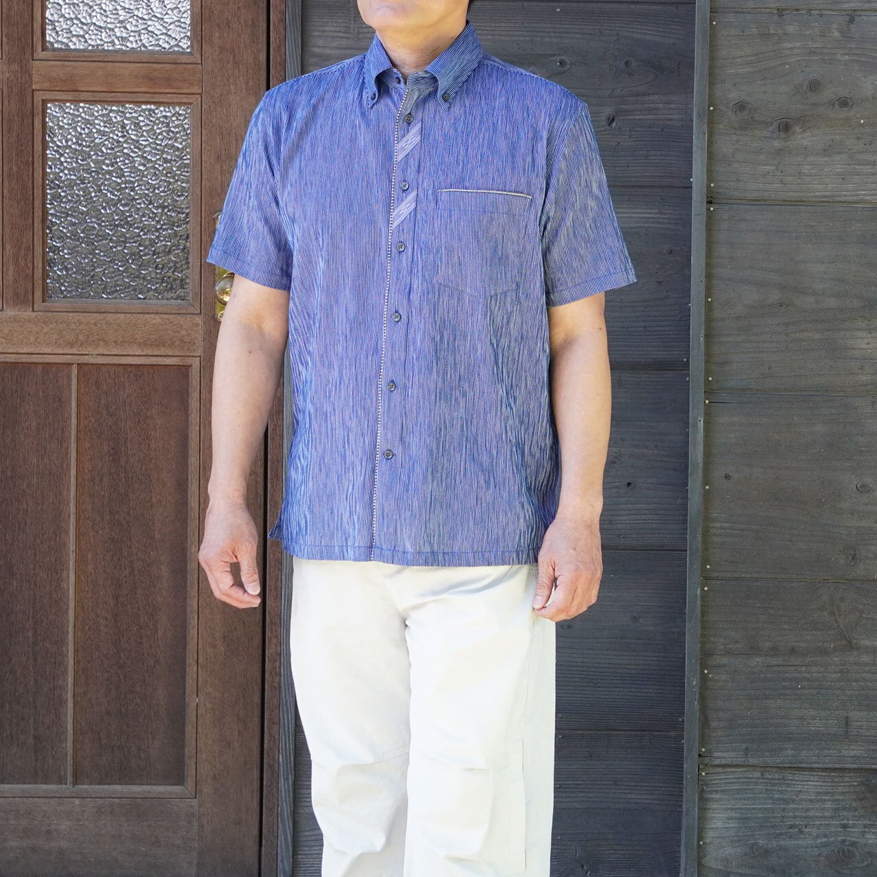 高島ちぢみ ボタンダウン 半袖 シャツ [MINSAH] メンズ かりゆしウェア