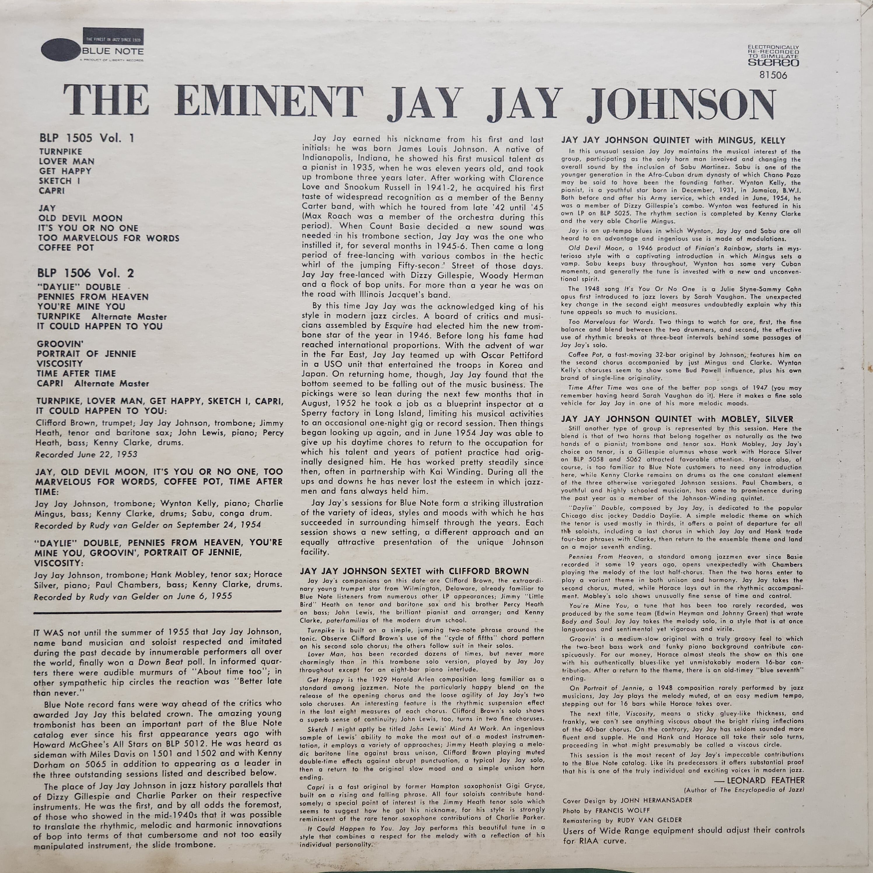 J.J. Johnson / The Eminent Jay Jay Johnson Volume 2 [BST 81506] - 画像2