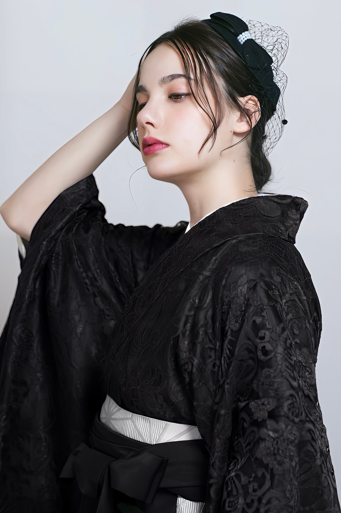 Kimono Sienne 卒業式袴3点セット 総レース二尺袖 黒 レース 二尺袖