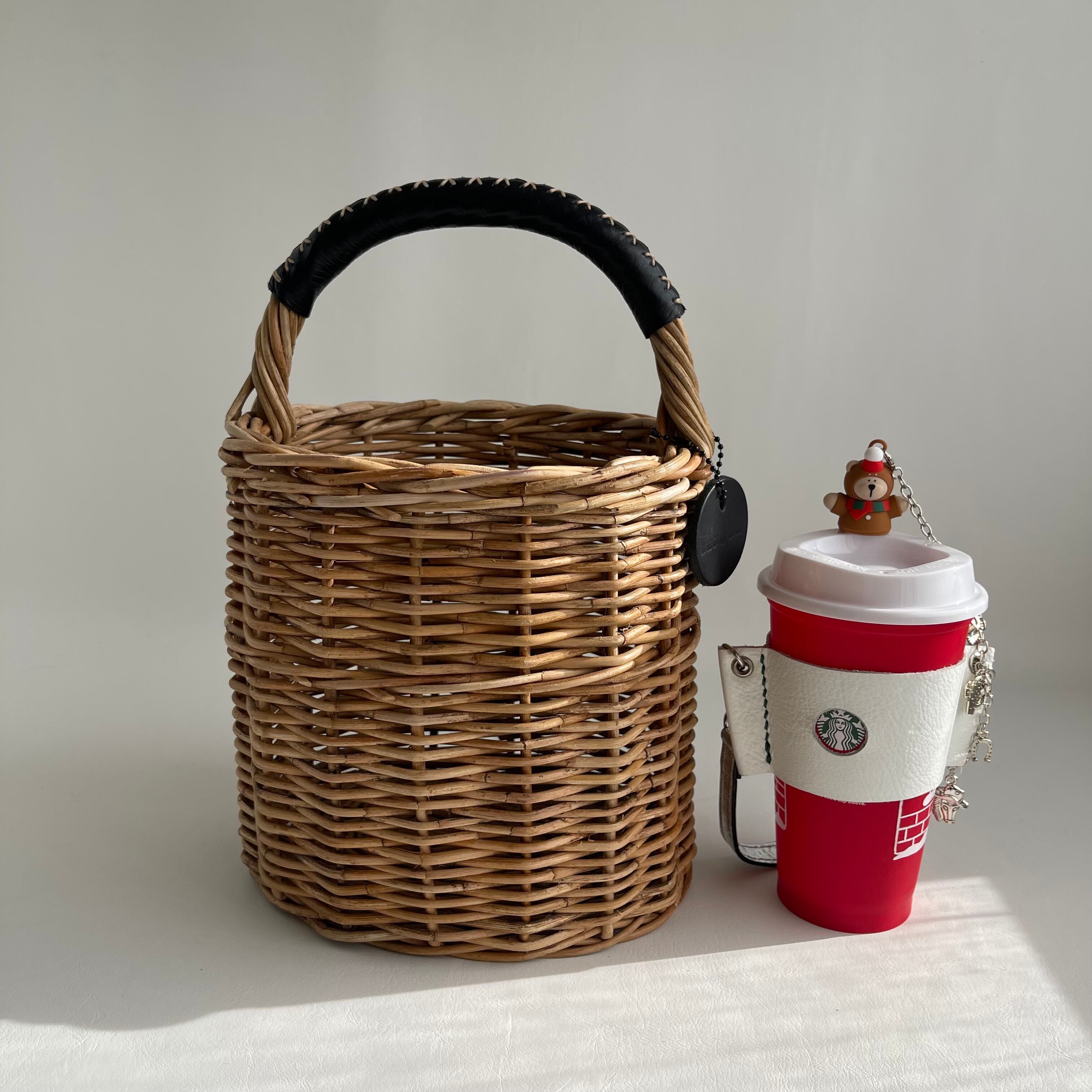 紅籐かごバッグ / Benito Kago Bag ＆ Leopard fur Brown Mix | meong blue