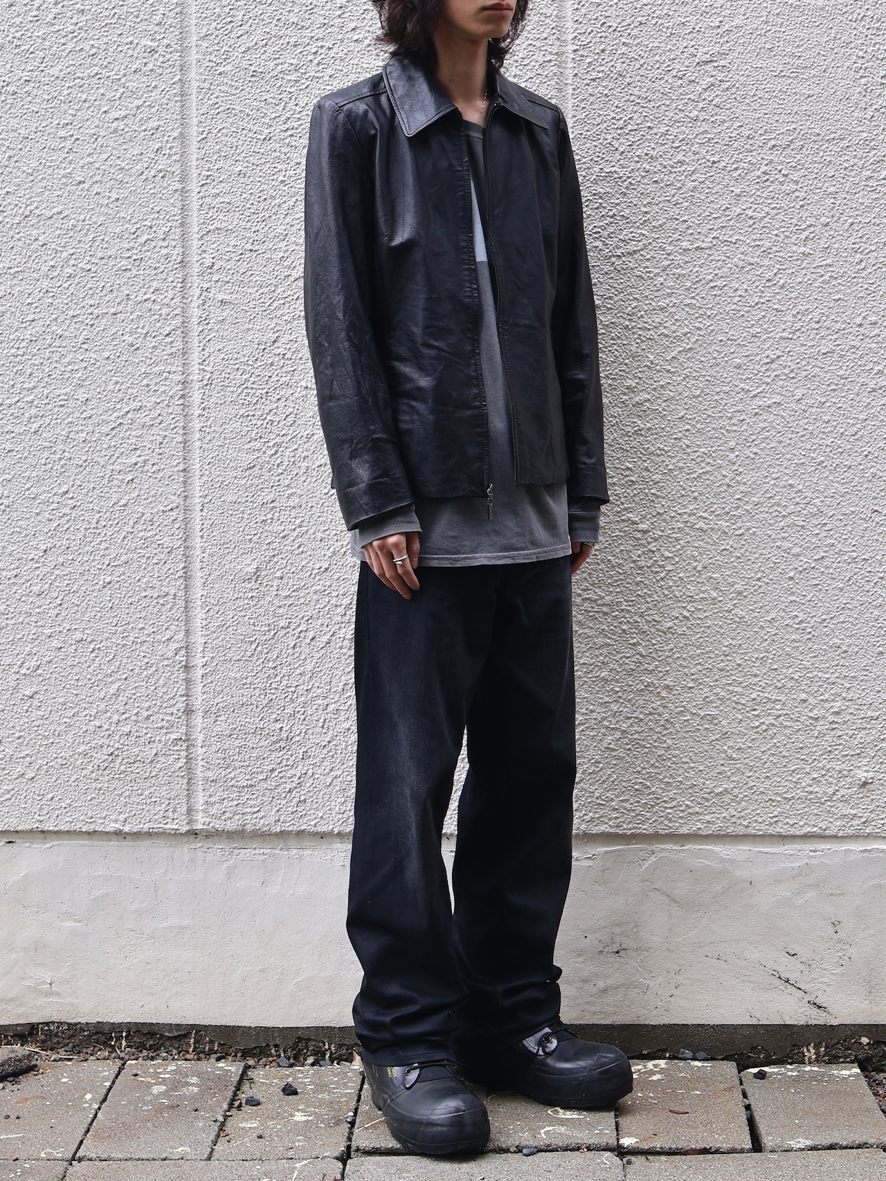 minimal zip up leather jacket