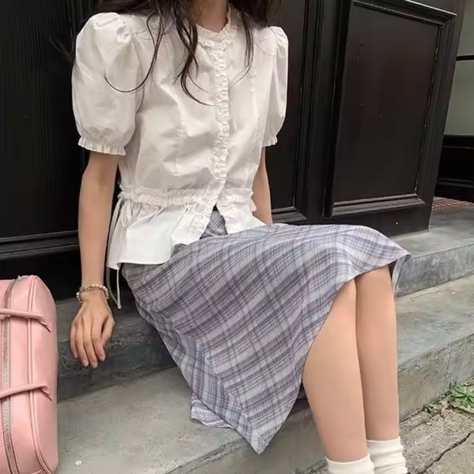 ガーリーフリルパフスリーブシャツ