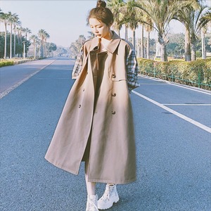 【送料無料】 トレンチコート チェック柄 無地 ロング丈 体系カバー カジュアル系 大人可愛い フェミニン こなれ感 きれいめ 30代 40代 春 レディースファッション 可愛い お出かけ 女子会 デイリーユース お茶会 お呼ばれ カーキ ブラウン