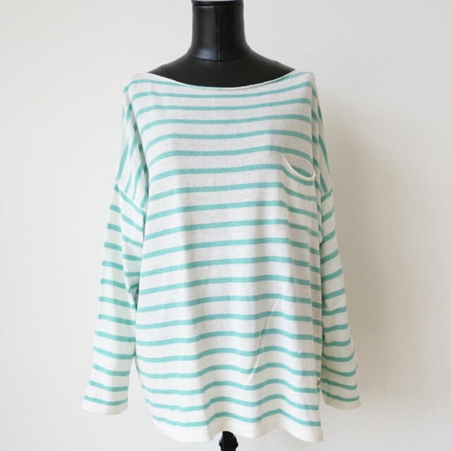 PLEASE　ライトグリーン✖️ホワイトボーゆったりデザインサマーニットITALY：PLE-232 ¥15,800+tax
