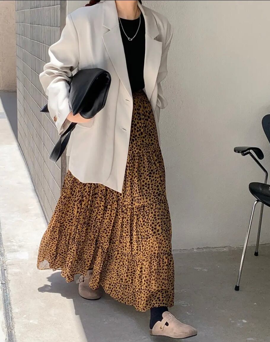 【2color】レオパードプリーツスカート