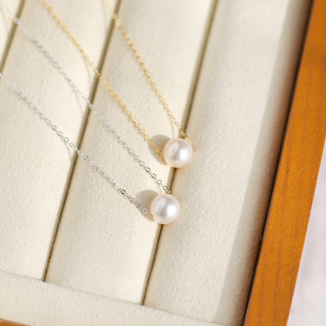 普遍的なうつくしさ あこや真珠 7.0-7.5mm  SV製 スルーネックレス  45cm スライドチェーン / pe-094